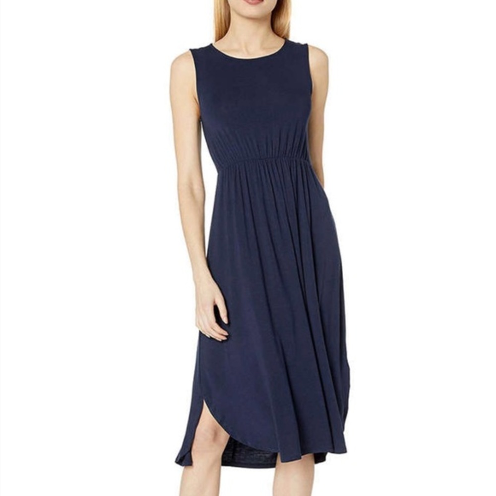DAILY RITUAL JERSEY SLEEVELESS GATHERED DRESS